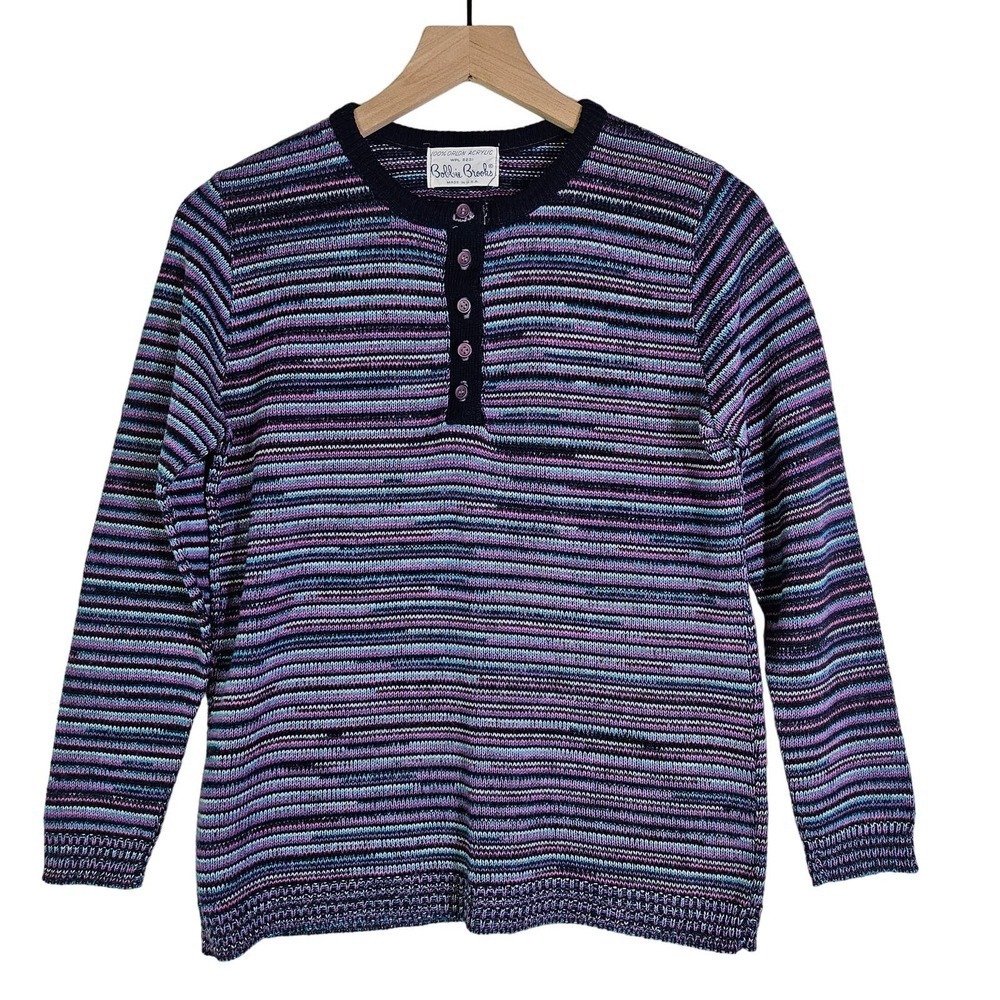 Vintage 70s Bobbie Brooks Space Dye Sweater Top Women's S?‎ M? Blue Purple